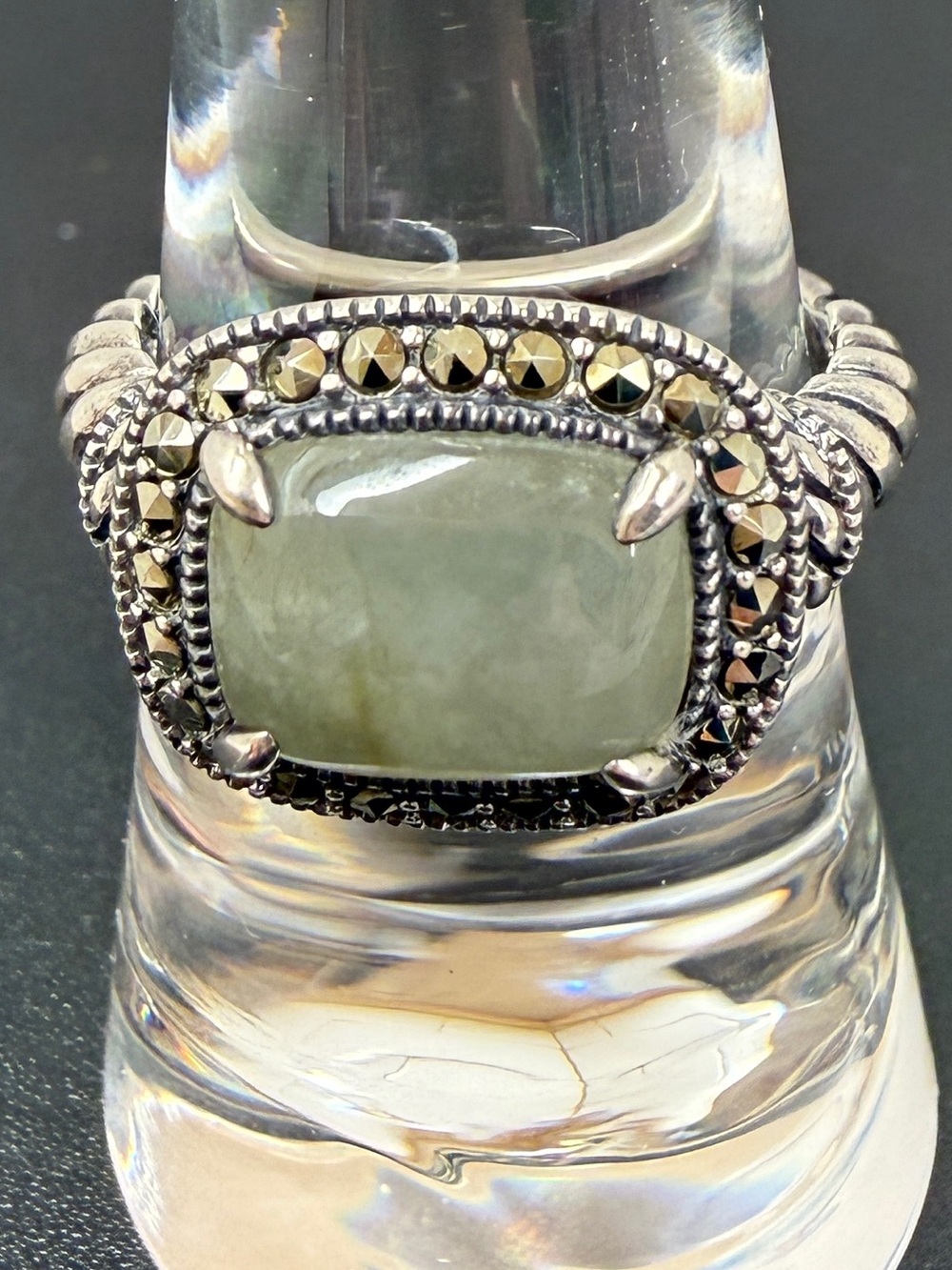 925 Sterling Silver Serpentine Marcasite Statement Ring Thailand